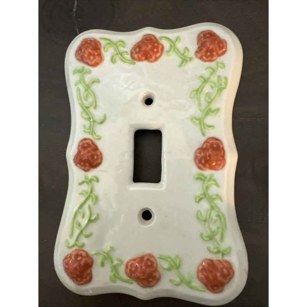 Vintage Floral Porcelain Light Switch Plate Cover Duncan Enterprise Ceramic 1974